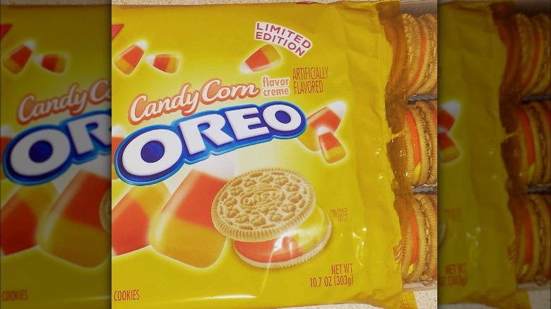 open bag of candy corn oreos