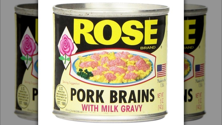 can of rose pork brains in milk gravy