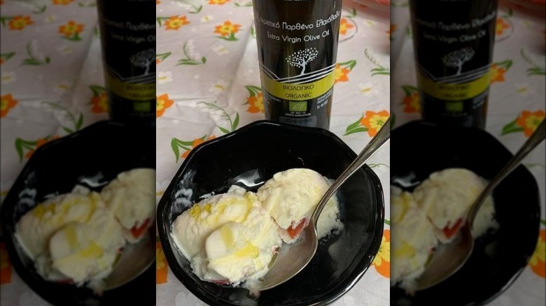 Olive oil on ice cream 