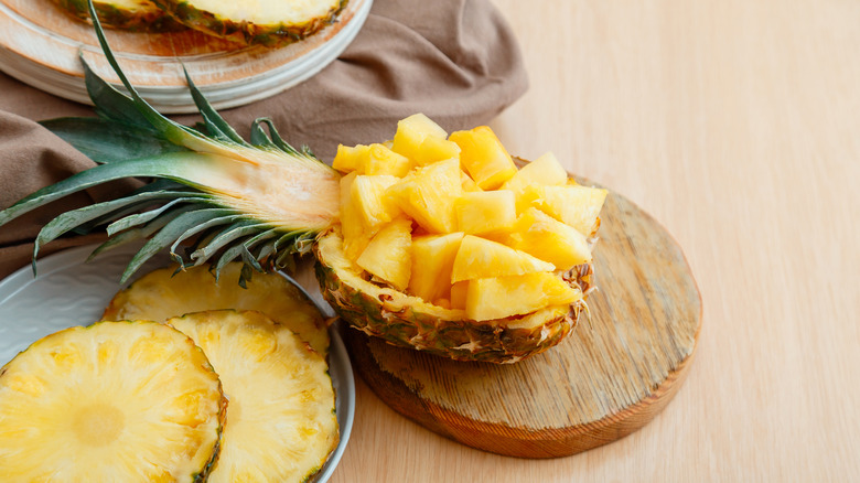 Pineapple chunks in a pineapple shell