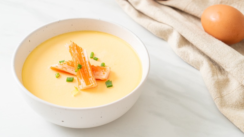 Steamed egg with crab and onion