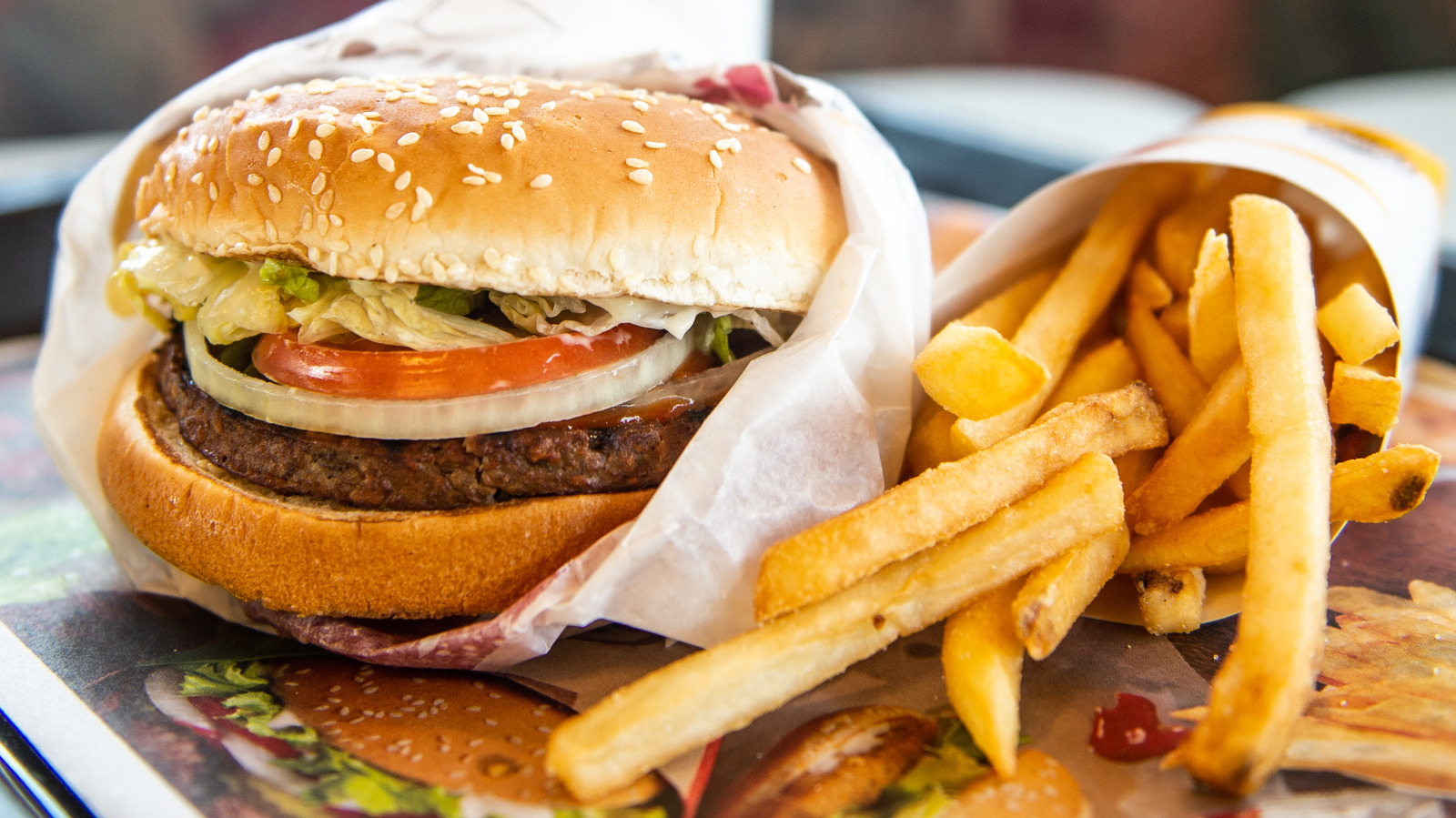 burger king hamburger with fries