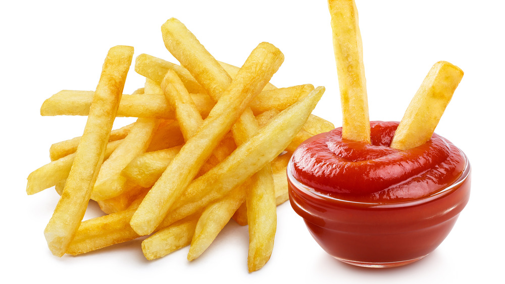 french fries with ketchup bowl