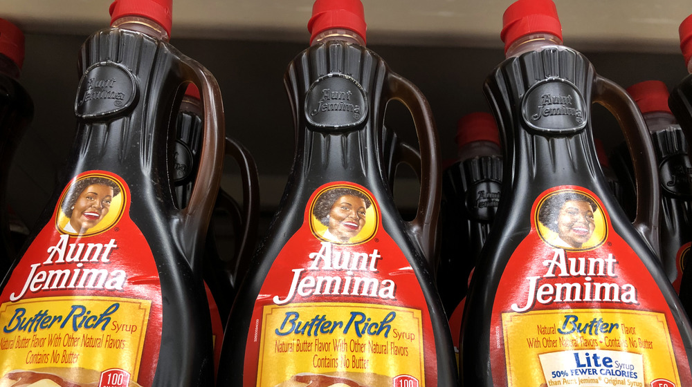 Aunt Jemima syrup sits on shelves