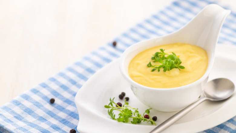 Hollandaise sauce in a serving boat