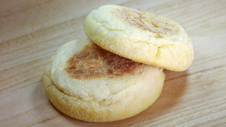 English muffins on wood table top