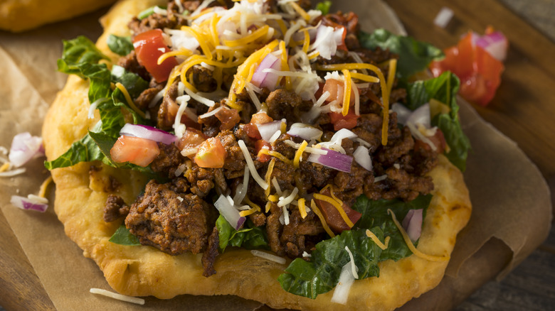 Beef Navajo taco on fry bread