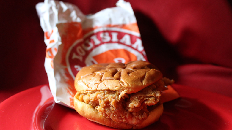 Popeyes chicken sandwich on a plate