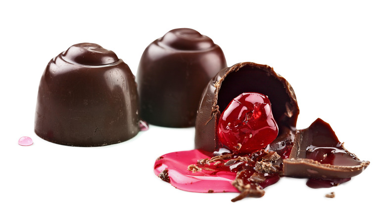 Cherry cordials with one broken open