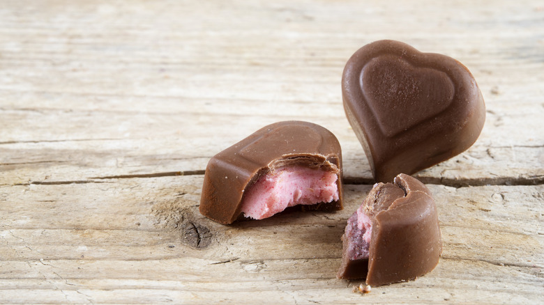 Strawberry-filled chocolate hearts