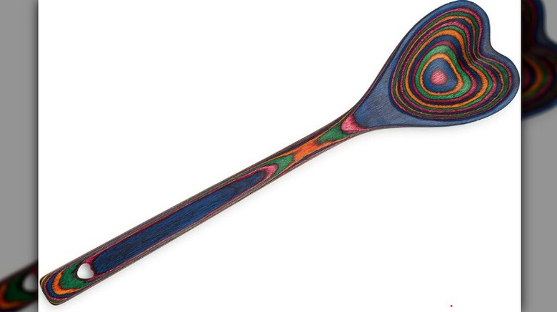 heart-shaped rainbow wooden spoon