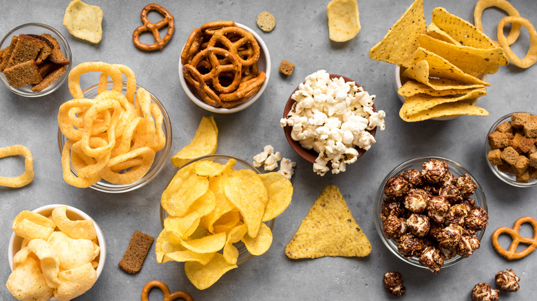 Table full of salty foods