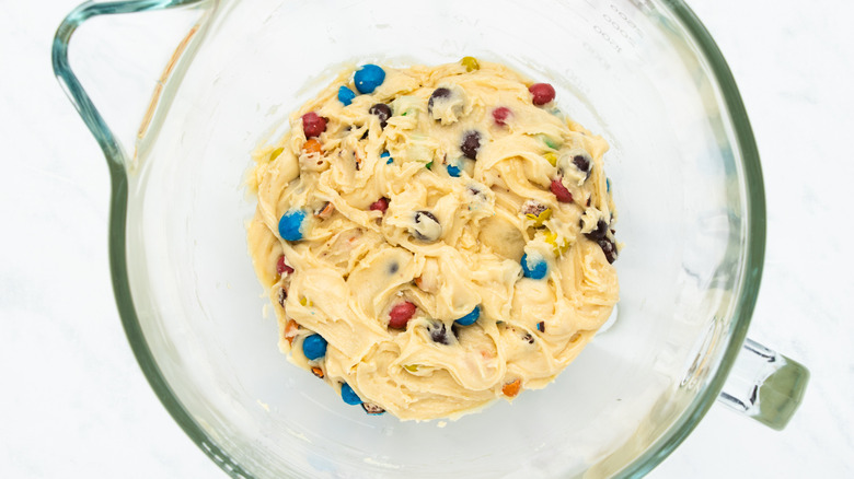 cookie batter with M&M's