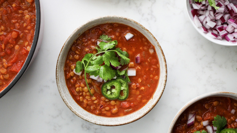 lentil chili with cilantro