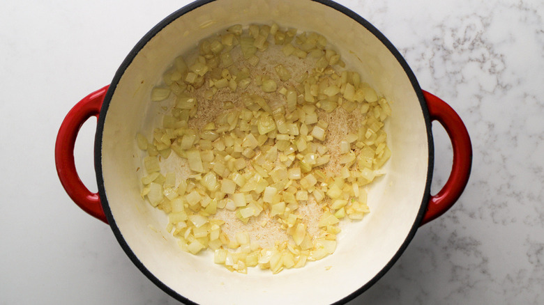 onions and garlic in pot