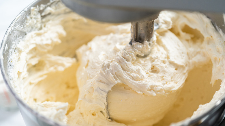 Vegan buttercream frosting in stand mixer