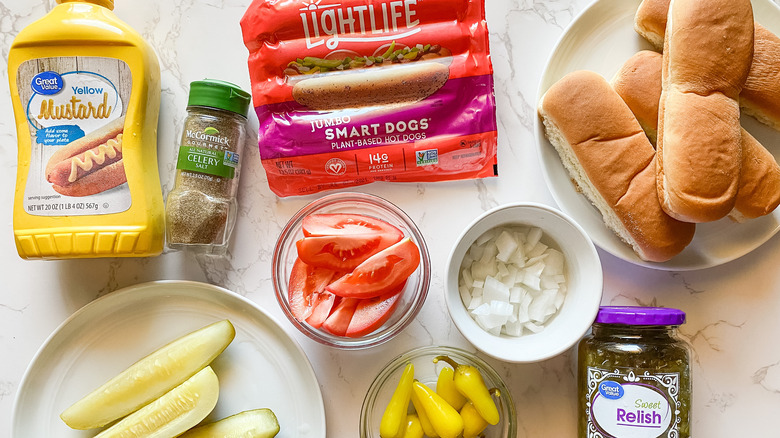 Chicago-style hot dog ingredients