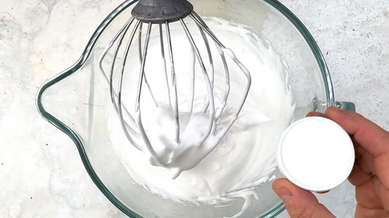 adding sugar to whisked aquafaba