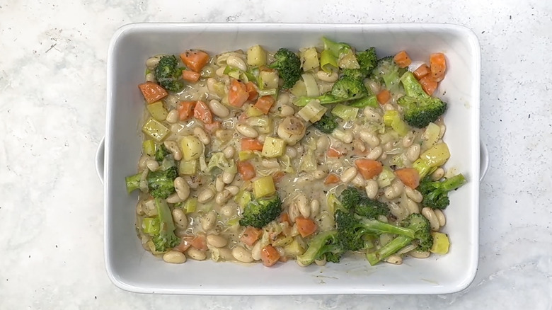 vegetable filling in pie dish