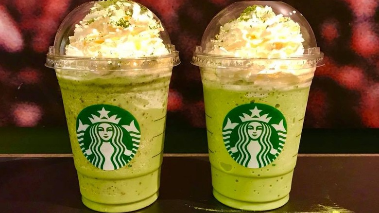 Two green Starbucks frappuccinos