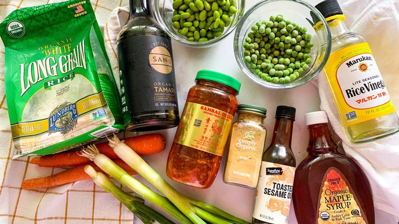 fried rice ingredients on counter 