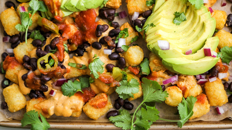 loaded tater tots with avocado