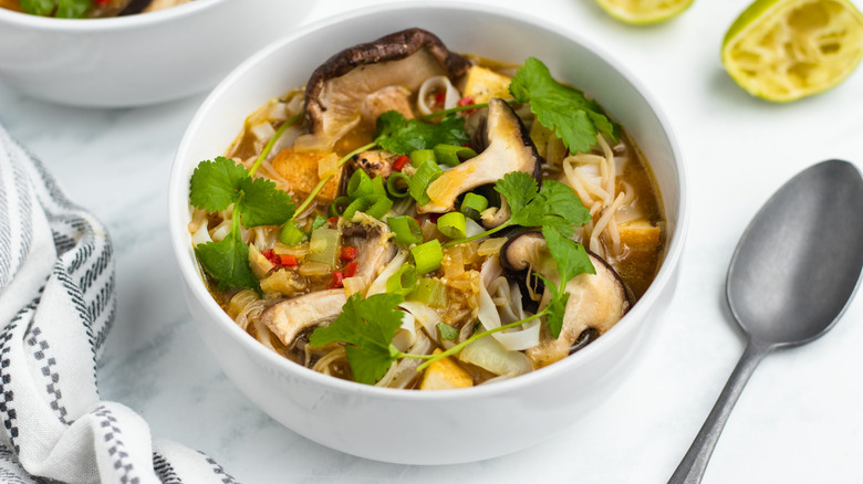 vegan mushroom ramen in bowl