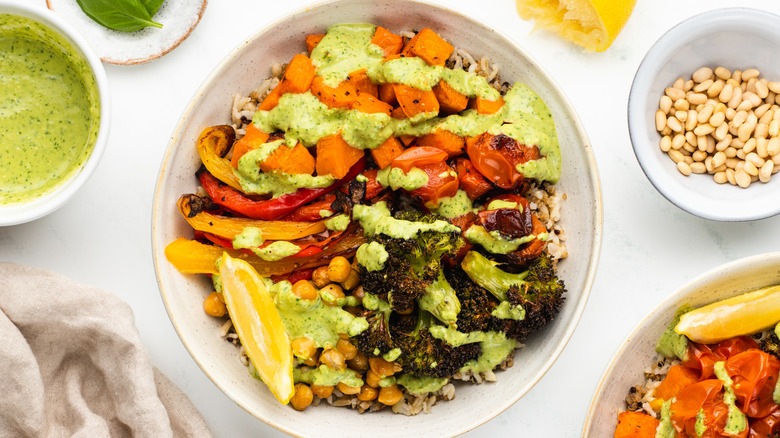 vegan pesto grain bowl