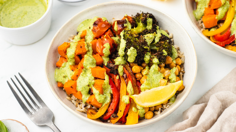 vegan pesto grain bowls