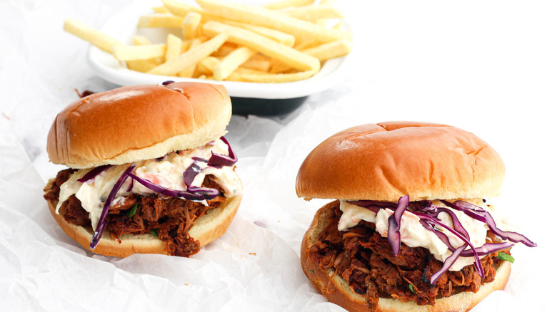 Vegan Pulled Pork Sandwiches with french fries