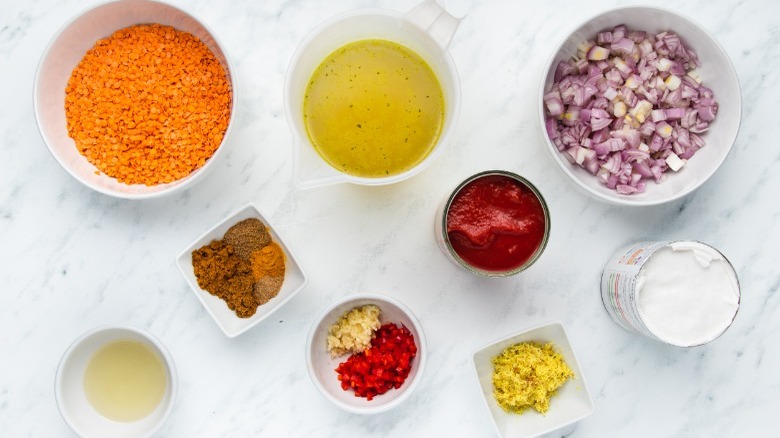 ingredients for vegan red lentil curry