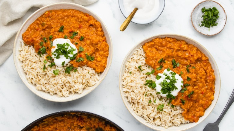 bowls of lentil curry