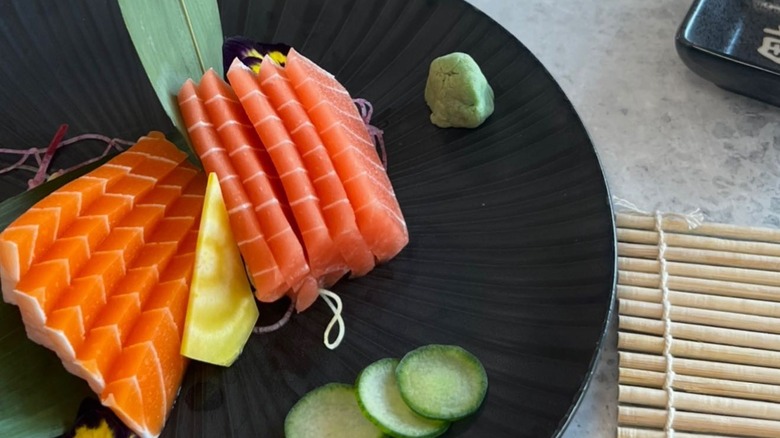 Close up of vegan salmon on plate