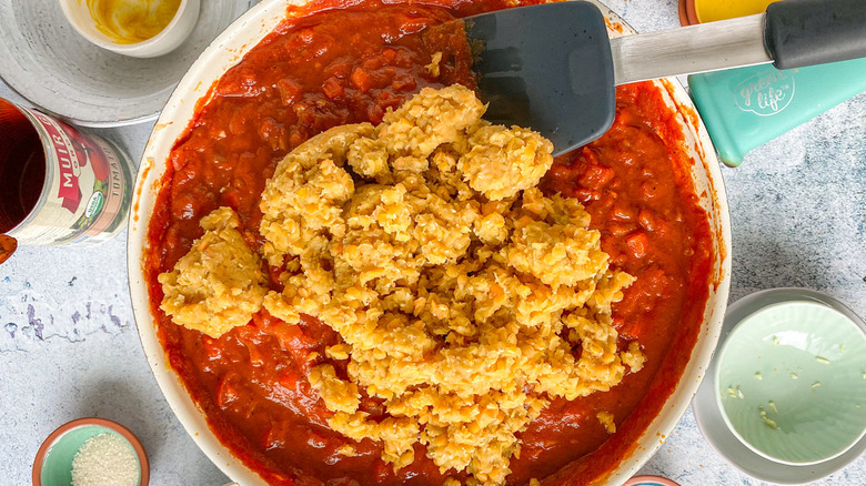 lentils added to saucepan