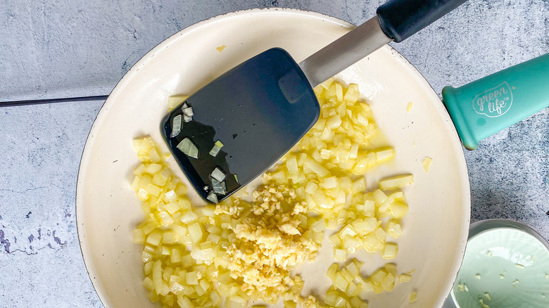 garlic and onion in skillet