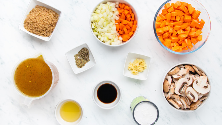 ingredients for sweet potato mushroom soup