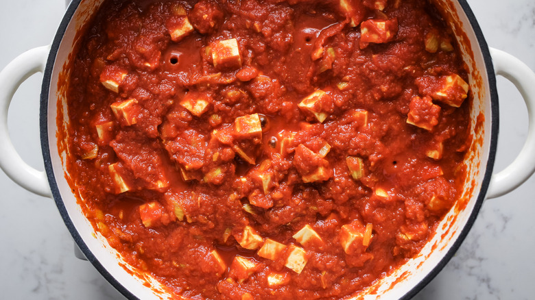 simmering vegan tofu tikka masala