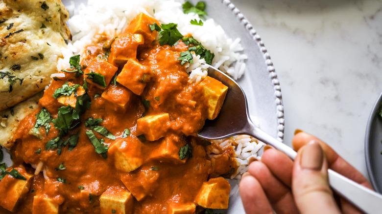 spoonful of vegan tofu tikka masala