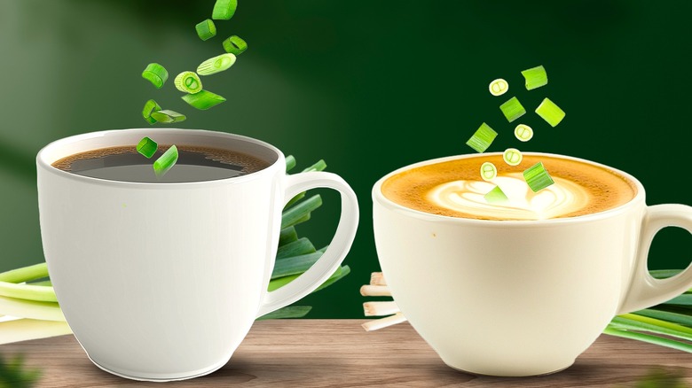 cups of coffee with spring onion