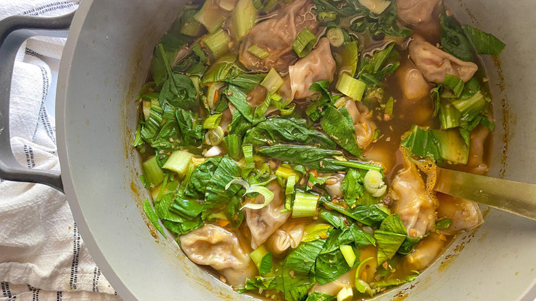 vegetable wonton soup in pot