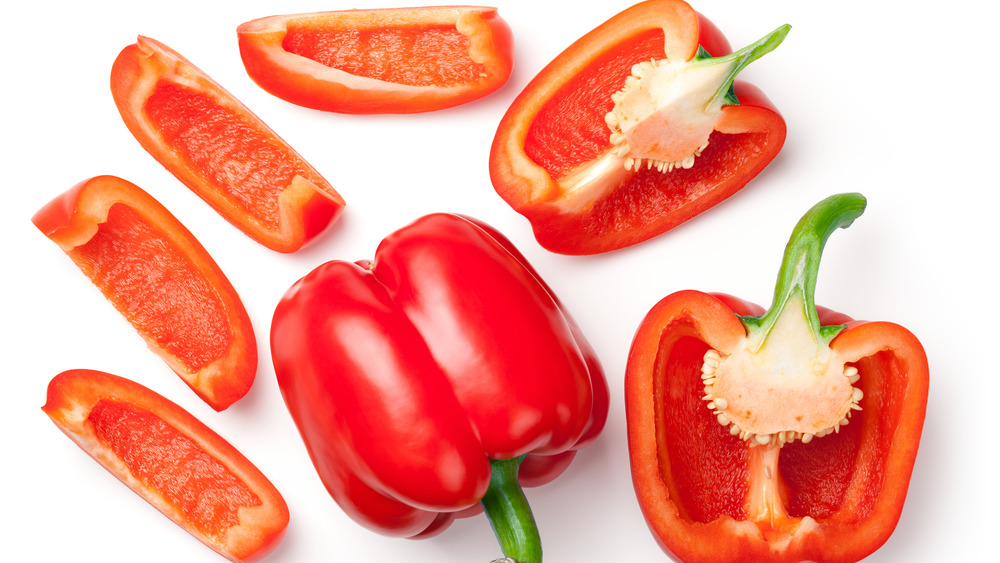 whole and cut bell peppers