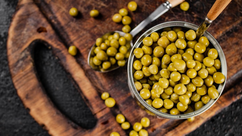 canned peas with spoon