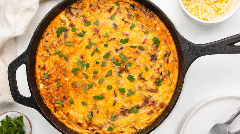 Veggie frittata in cast iron skillet