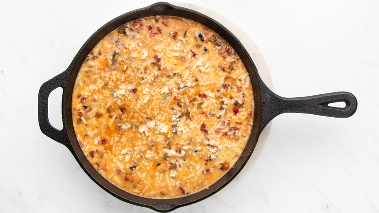 Frittata ingredients in cast iron skillet