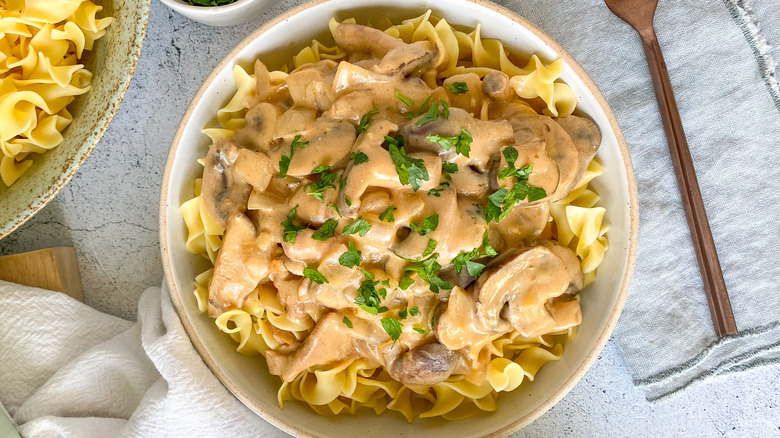 mushroom stroganoff in bowl