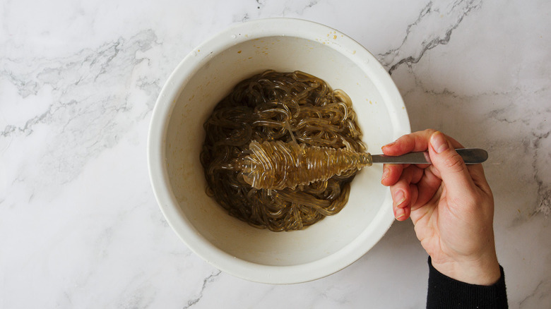 glass noodles around a fork