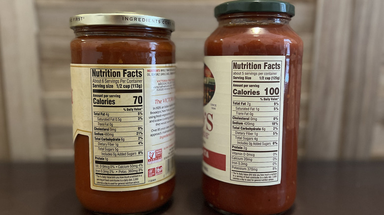 nutrition information on sauce jar