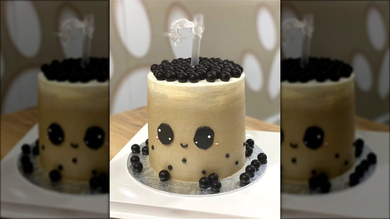 drinkable boba tea cake with face