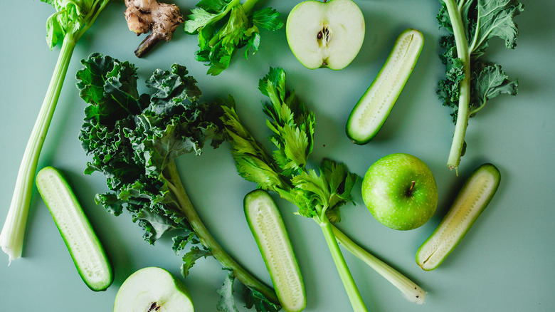 kale, cucumber, and apples 