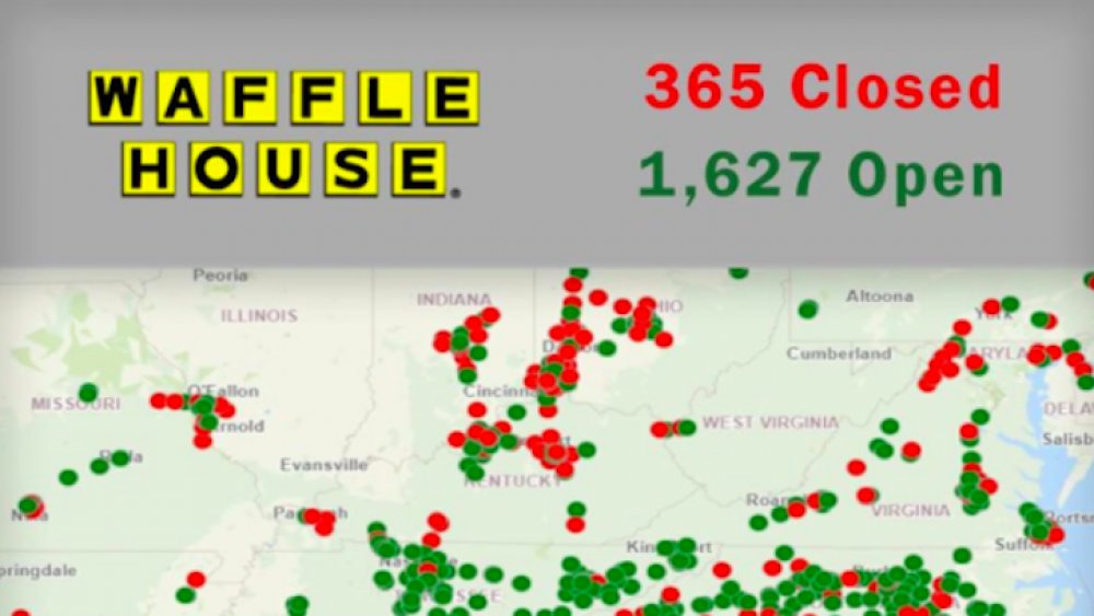 Map of closed and open Waffle House locations